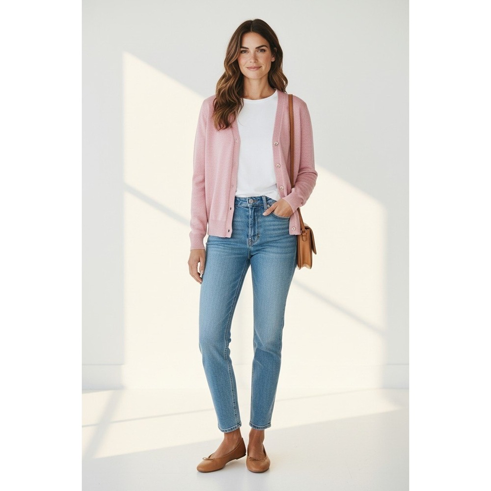 Cyrus Pink Cardigan CV012410H Crew Neck Knit Layering Top Coquette Minimalist